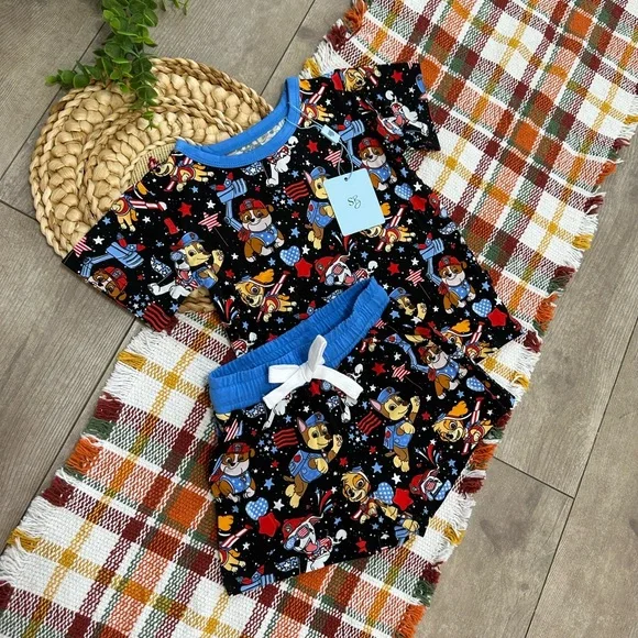 New Scottie Belle Bamboo Paw Patrol Patriotic Shorts & T-Shirt Lounge Set 12-18m - Picture 2 of 16